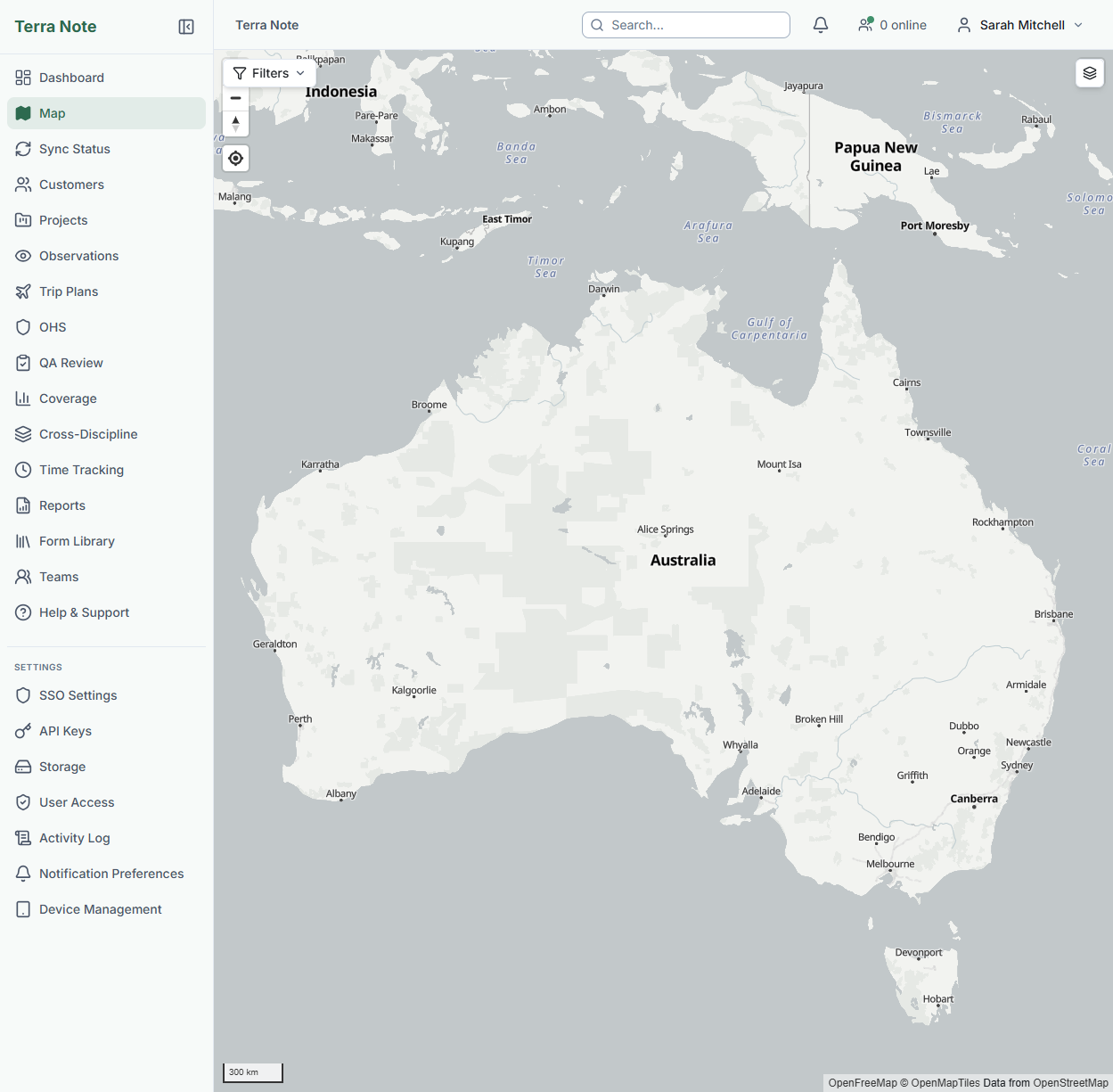 Map view with heritage features and buffer zones