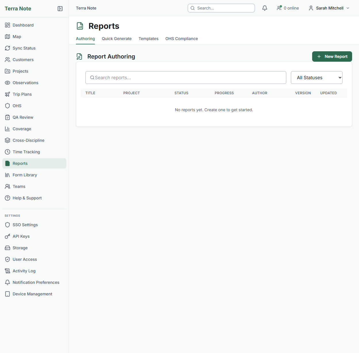 Report authoring with auto-generated sections